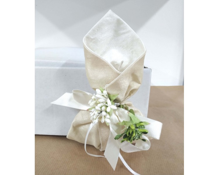 Sacchetto Calla beige portaconfetti con fiori - Matrimonio / Comunione